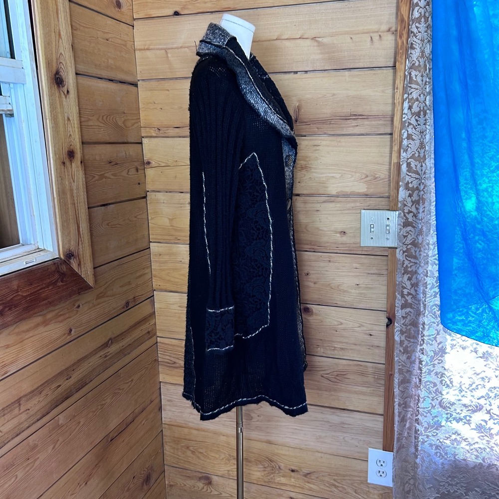 Wool Mohair Duster Cardigan Women Large Black Lace Whimsigoth Papa Vancouver - Picture 4 of 12